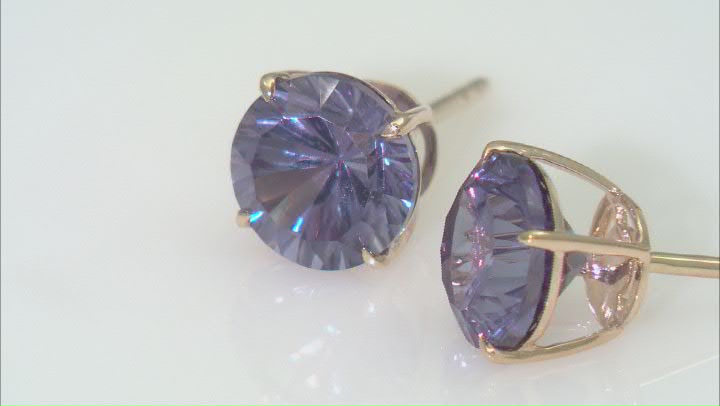 Color Change Lab Created Sapphire 10k Yellow Gold Stud Earrings 4.68ctw Video Thumbnail