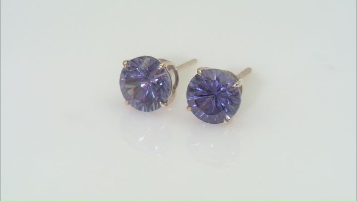 Color Change Lab Created Sapphire 10k Yellow Gold Stud Earrings 4.68ctw Video Thumbnail