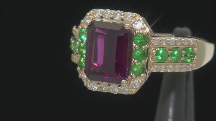 Melissa's Holiday Grape Color Garnet With Tsavorite With White Diamond 14k Yellow Gold Ring 3.22ctw Video Thumbnail