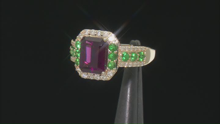 Melissa's Holiday Grape Color Garnet With Tsavorite With White Diamond 14k Yellow Gold Ring 3.22ctw Video Thumbnail