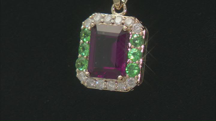 Melissa's Holiday Grape Color Garnet, Tsavorite, Diamond 14k Yellow Gold Pendant With Chain 1.99ctw Video Thumbnail