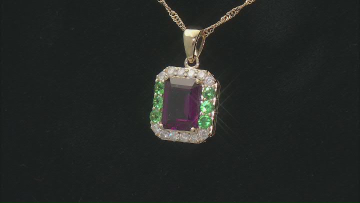 Melissa's Holiday Grape Color Garnet, Tsavorite, Diamond 14k Yellow Gold Pendant With Chain 1.99ctw Video Thumbnail