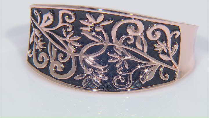 Copper Floral Design W/ Black Enamel Cuff Bracelet Video Thumbnail