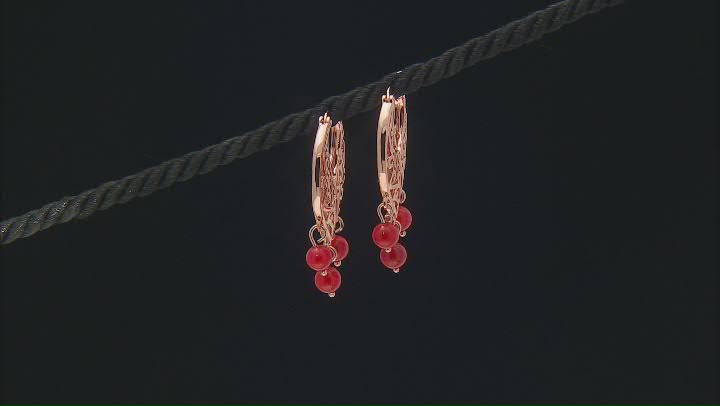 Red Sponge Coral Beaded Copper Filigree Dangle Earrings Video Thumbnail