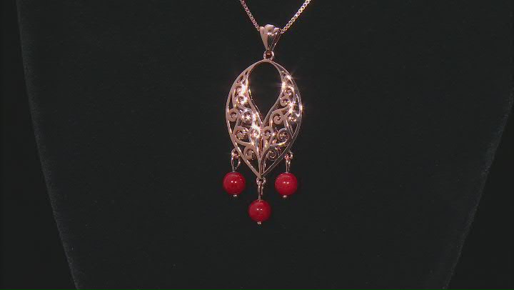 Red Sponge Coral Beaded Copper Filigree Pendant With Chain Video Thumbnail