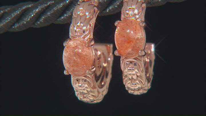 8x6mm Oval Sunstone Copper Hoop Earrings Video Thumbnail