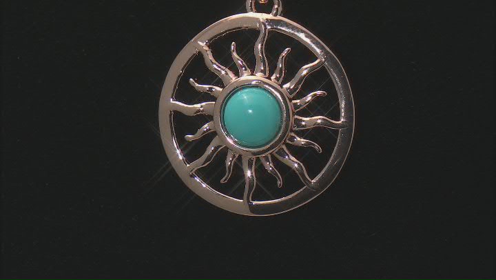 Round Sleeping Beauty Turquoise Sun Design Copper Pendant with Chain Video Thumbnail