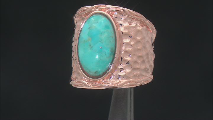 Blue Turquoise Hammered Copper Ring 16x10mm.. Video Thumbnail