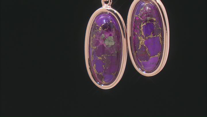 Purple Turquoise Copper Earrings 18x8mm Oval Video Thumbnail
