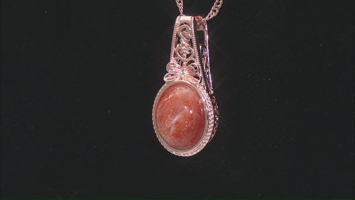 14x12mm Oval Sunstone Copper Pendant with Chain Video Thumbnail