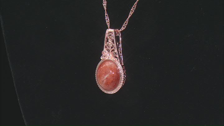 14x12mm Oval Sunstone Copper Pendant with Chain Video Thumbnail