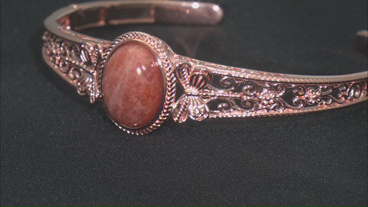 16x12mm Oval Sunstone Copper Cuff Bracelet Video Thumbnail