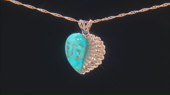 Blue Turquoise Copper Heart Pendant With Chain 25x14mm Video Thumbnail