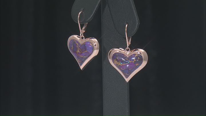 19x16mm Heart Shape Purple Composite Turquoise Copper Earrings Video Thumbnail