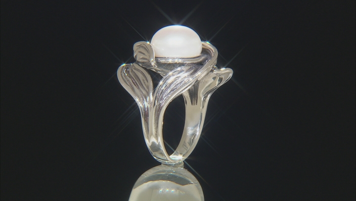 White Cultured Freshwater Pearl 9.5-10mm Sterling Silver Ring Video Thumbnail
