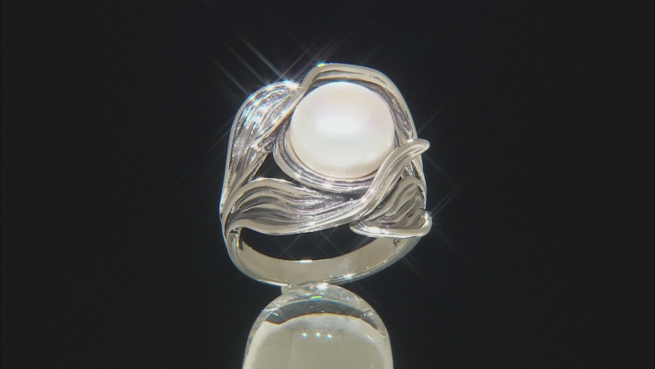 White Cultured Freshwater Pearl 9.5-10mm Sterling Silver Ring Video Thumbnail