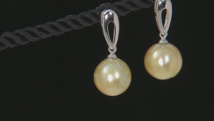 Cultured South Sea Pearl Rhodium Over Sterling Silver Earrings 12-13mm Video Thumbnail