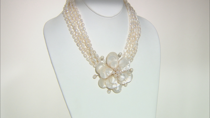 Cultured Freshwater Pearl & Mother Of Pearl Rhodium Over Sterling Silver Necklace Video Thumbnail