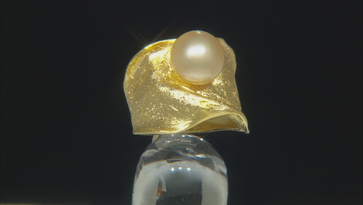 10mm Golden Cultured South Sea Pearl 18k Yellow Gold Over Sterling Silver Ring Video Thumbnail