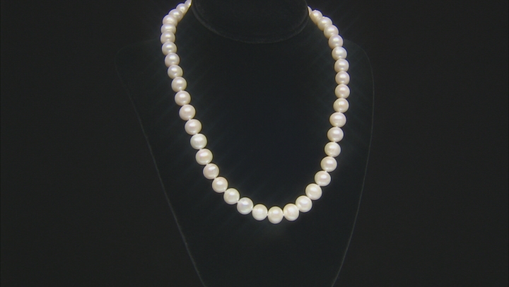 9-11mm White Cultured Freshwater Pearl, Rhodium Over Silver 20 Inch Necklace & Stud Earrings Set Video Thumbnail