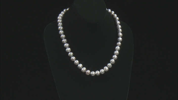 9-11mm Silver Cultured Freshwater Pearl, Rhodium Over Silver 20 Inch Necklace & Stud Earrings Set Video Thumbnail