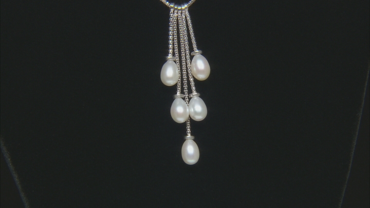 7-7.5mm White Cultured Freshwater Pearl, Rhodium Over Sterling Silver Popcorn 18 Inch Necklace Video Thumbnail