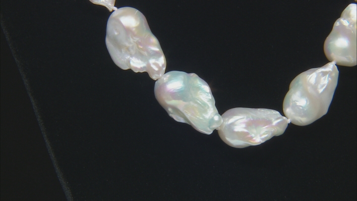 14-17mm White Cultured Freshwater Pearl, Rhodium Over Sterling Silver Necklace Video Thumbnail