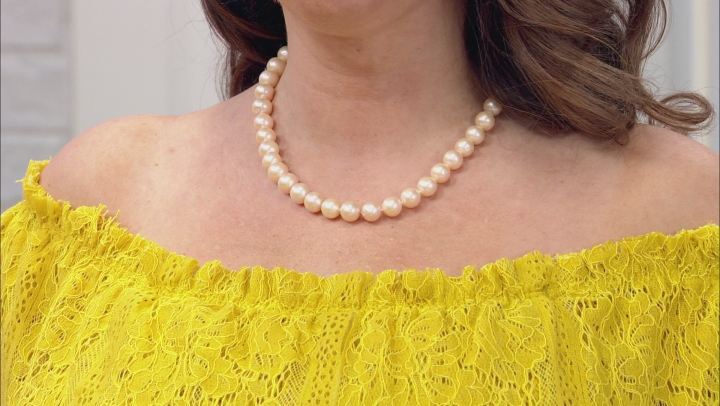 10.5-11mm Peach Cultured Freshwater Pearl Rhodium Over Sterling Silver 18 Inch Necklace Video Thumbnail