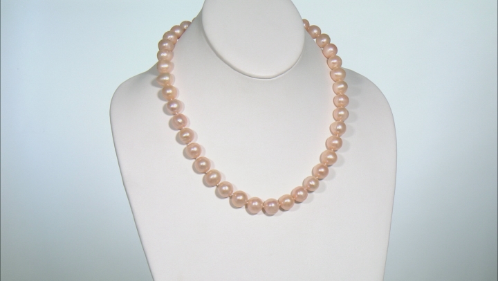 10.5-11mm Peach Cultured Freshwater Pearl Rhodium Over Sterling Silver 18 Inch Necklace Video Thumbnail