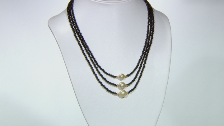 9-10mm Golden South Sea and Black Spinel 18k Yellow Gold over Sterling Silver 18 inch Necklace Video Thumbnail