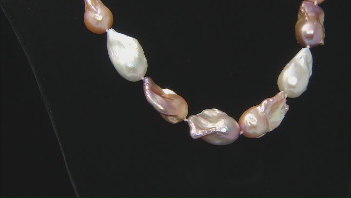 Multi Color Cultured Freshwater Pearl, Rhodium Over Sterling Silver Necklace Video Thumbnail