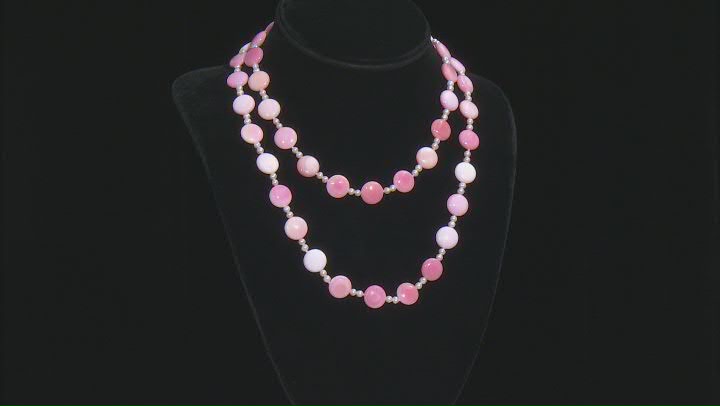 12mm Pink Conch Shell 3-3.5mm White Cultured Freshwater Pearl Rhodium over Silver 36 inch Necklace Video Thumbnail