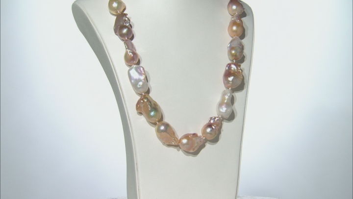 Multi-color Cultured Freshwater Pearl, Rhodium Over Sterling Silver 22 Inch Necklace Video Thumbnail