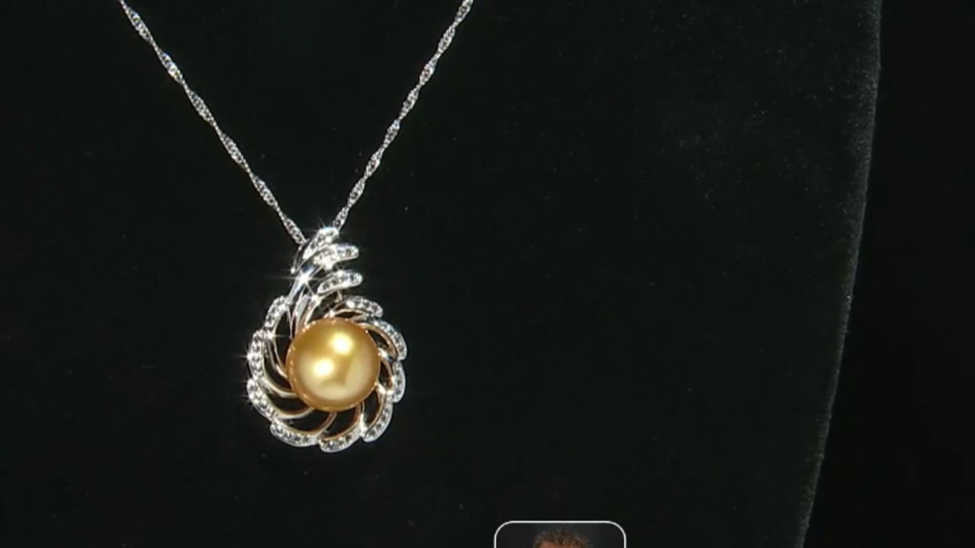 Golden Cultured South Sea 13-14mm Pearl And 0.57ctw White Topaz Sterling Silver Pendant With Chain Video Thumbnail