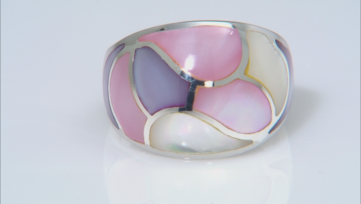 Pink And White South Sea Mother-of-Pearl Rhodium Over Sterling Silver Ring Video Thumbnail