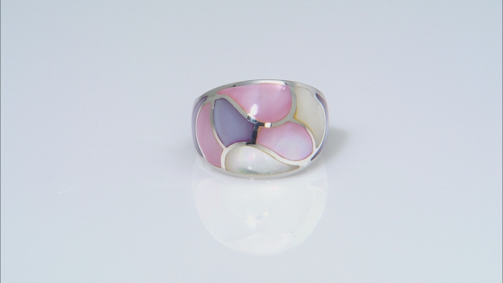 Pink And White South Sea Mother-of-Pearl Rhodium Over Sterling Silver Ring Video Thumbnail