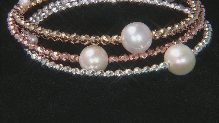 Cultured Freshwater Pearl & Hematine Wrap Bracelet Set of 3 Video Thumbnail