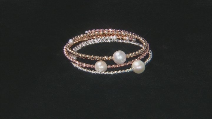 Cultured Freshwater Pearl & Hematine Wrap Bracelet Set of 3 Video Thumbnail
