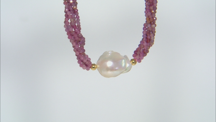 Genusis™ Cultured Freshwater Pearl & Ruby 18k Yellow Gold Over Sterling Silver Necklace Video Thumbnail