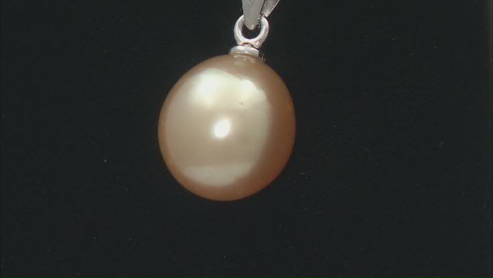 Golden Cultured South Sea Pearl Rhodium Over Sterling Silver Pendant With Chain 10mm Video Thumbnail