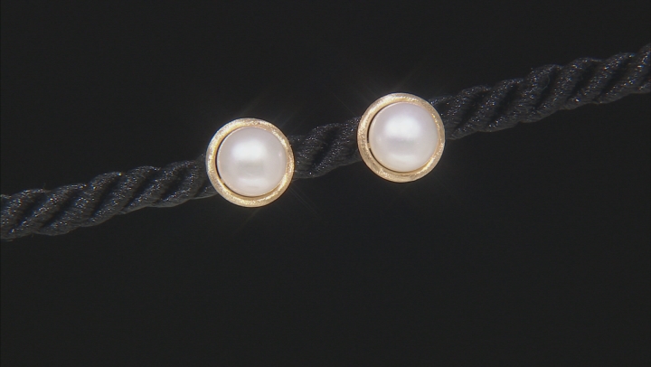 White Cultured Freshwater Button Pearl 14k Yellow Gold Stud Earrings 8-8.5mm Video Thumbnail