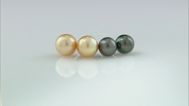 Golden Cultured South Sea And Tahitian Pearl Rhodium Over Sterling Silver Earrings Set of 2 9-11mm Video Thumbnail