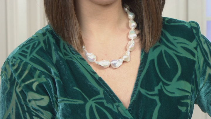 White Baroque Cultured Freshwater Pearl 15-18mm Rhodium Over Sterling Silver 20 Inch Necklace Video Thumbnail