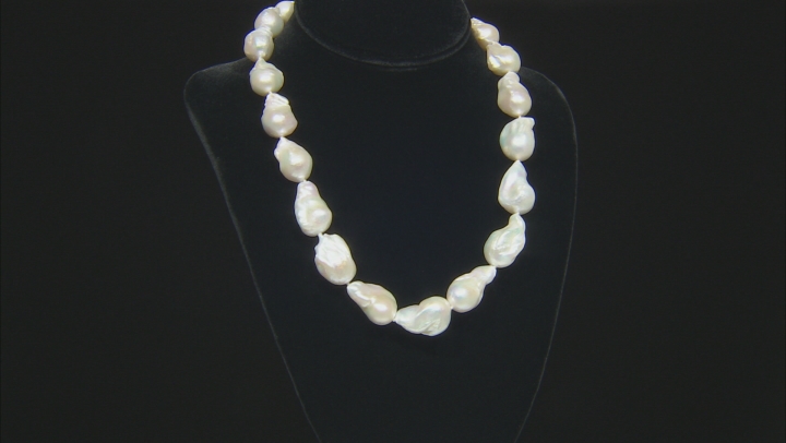 White Baroque Cultured Freshwater Pearl 15-18mm Rhodium Over Sterling Silver 20 Inch Necklace Video Thumbnail
