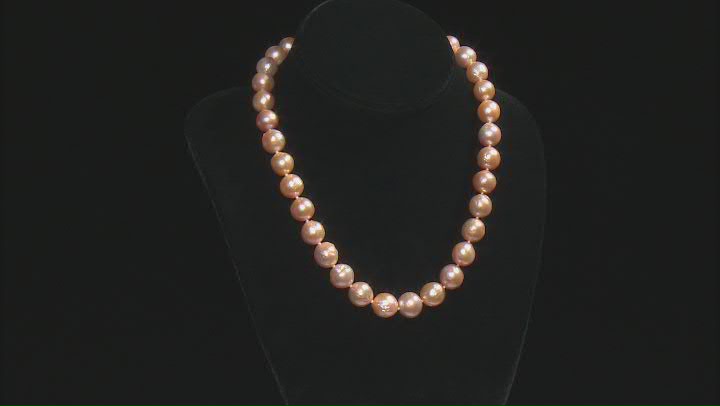 Natural Peach Color Cultured Kasumiga Pearl Rhodium Over Sterling Silver 18 Inch Strand Necklace Video Thumbnail