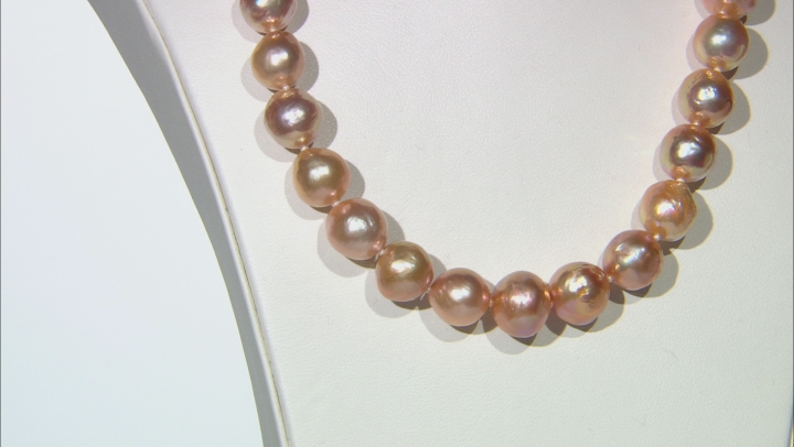 Natural Peach Color Cultured Kasumiga Pearl Rhodium Over Sterling Silver 18 Inch Strand Necklace Video Thumbnail