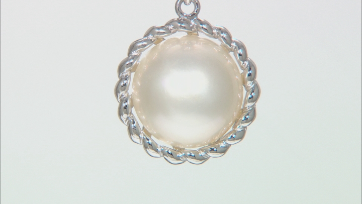 White Cultured South Sea Mabe Pearl 14mm Rhodium Over Sterling Silver Pendant With Chain Video Thumbnail