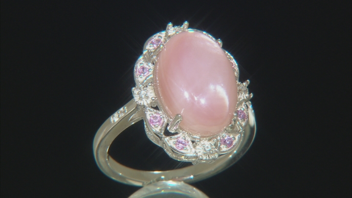 Pink Mother-of-Pearl With Pink Sapphire 0.14ctw & White Zircon 0.07ctw Rhodium Over Silver Ring Video Thumbnail
