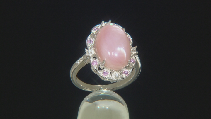Pink Mother-of-Pearl With Pink Sapphire 0.14ctw & White Zircon 0.07ctw Rhodium Over Silver Ring Video Thumbnail