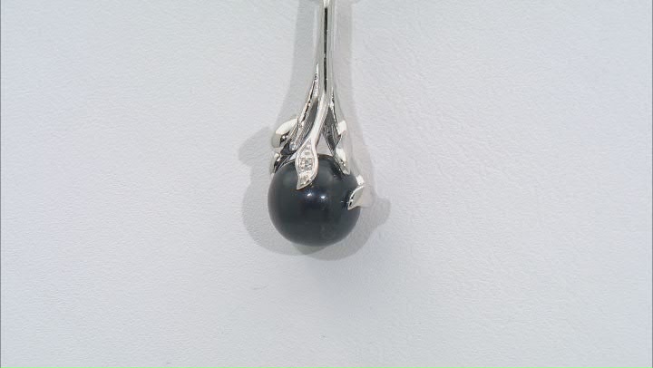 Black Cultured Freshwater Pearl & White Zircon Rhodium Over Sterling Silver Pendant With Chain Video Thumbnail